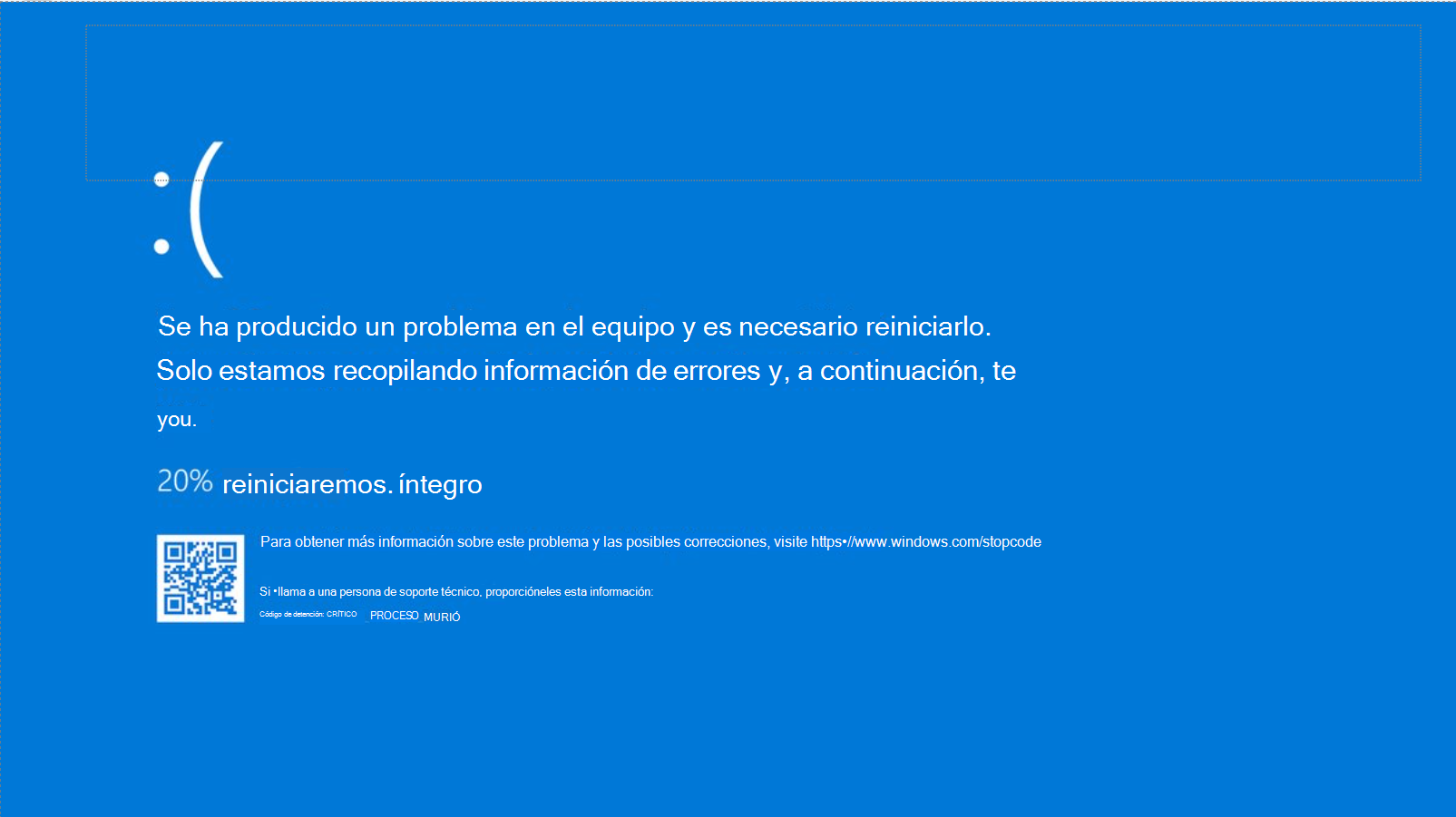 Imagen de una pantalla de una computadora que sufrió el famoso error del "Pantallazo azul" en Windows 10.